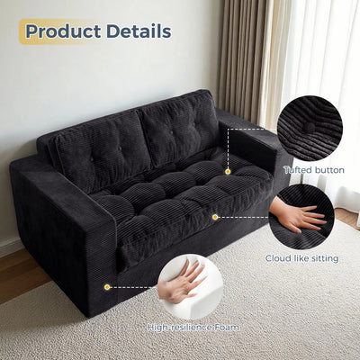 MAXYOYO Bean Bag Chair for Adults, Upholstered Floor Sofa, Loveseat Boneless Couch with Tufted Cushion & Backrest, Sofa in A Box, Large Bean Bag Couch for Bedroom Living Room, Black