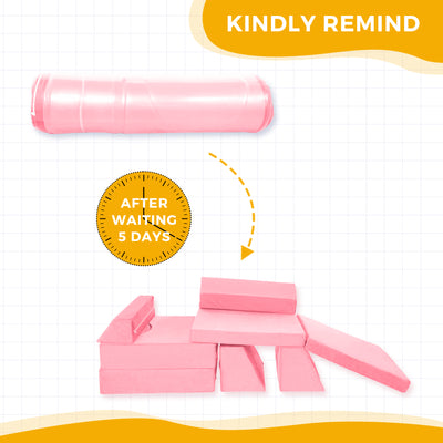 MAXYOYO 10-Piece Modular Convertible Kids Play Couch Sofa Set with Removable Velvet Covers (Pink)