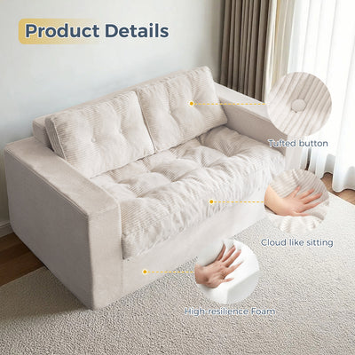 MAXYOYO Bean Bag Sofa Chair - Upholstered Floor Sofa with Armrests for Adults, Beige