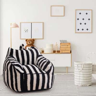 MAXYOYO Kids Bean Bag Chair, Sherpa Bean Bag Couch with Decorative Edges for children's room (Stripe Black)
