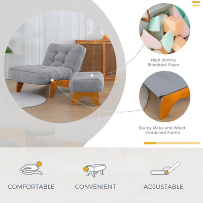 MAXYOYO Adjustable Accent Chair with Ottoman, Boucle Tufted Lounge Chair Set, Grey