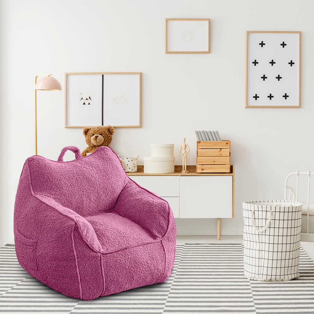 MAXYOYO Kids Bean Bag Chair, Sherpa Bean Bag Couch with Decorative Edges for children's room (Pink)