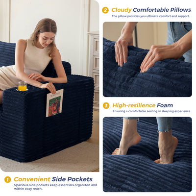 MAXYOYO 104" Modular Sectional Couch with L-Shape Chaise, Modern Boneless Couch for Living Room, Sofa in A Box, Oversized Sofa Sleeper with Deep Seat, No Assembly Required, Navy