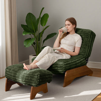MAXYOYO Adjustable Accent Chair with Ottoman – Upholstered Lounge Set for Living Room or Bedroom, Green