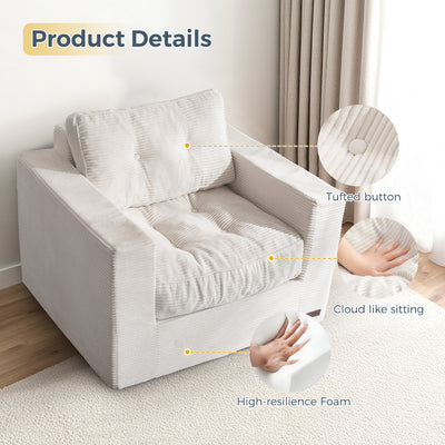 MAXYOYO Bean Bag Sofa Chair - Upholstered Floor Sofa with Armrests for Adults, Beige