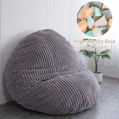 MAXYOYO Giant Bean Bag Chair for Adult, Round Soft Striped Faux Fur BeanBag, Grey