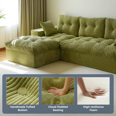 MAXYOYO L-Shaped Sectional Puffinest Modular Sofa – Convertible Ottoman, No-Assembly, 4-in-1 Flexible Layout