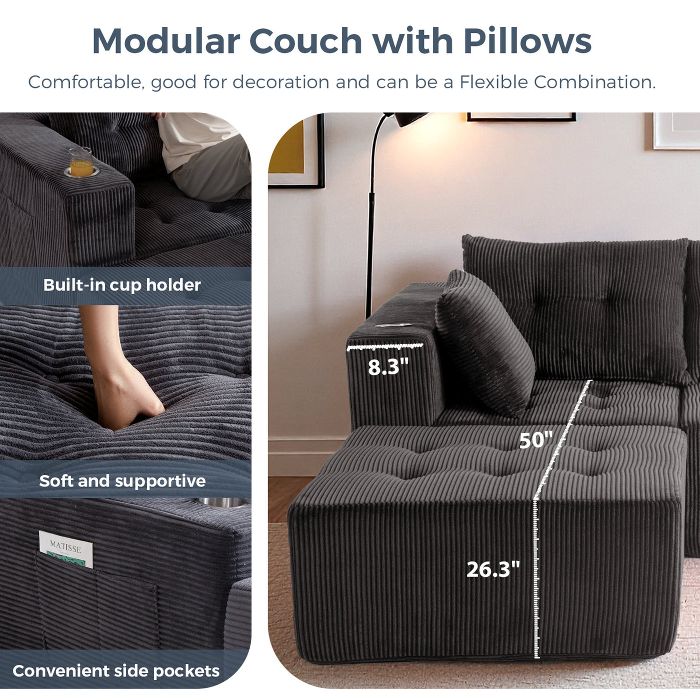 L Shaped Modular Sofa #color_grey