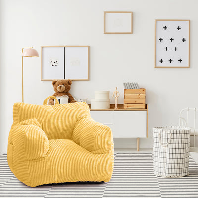 MAXYOYO Kids Bean Bag Chair, Corduroy Bean Bag Couch with Armrests for Children's Room (Light Yellow)