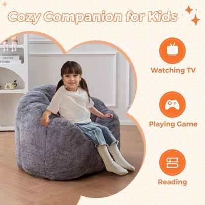 MAXYOYO Kids Bean Bag Chair, Floral Shaped Bean Bag Sofa, Plush Faux Fur Toddler Couch with Petal Backrest for Boys Girls, Stuffed Cozy Sofa for Nursery, Bedroom, Grey