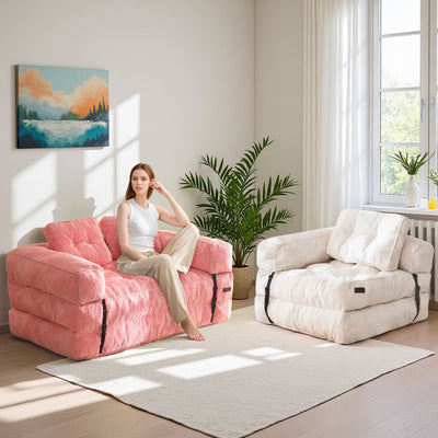 MAXYOYO L-Shaped Folding Sofa Bed – 2-Seat Foldable Couch, Pink