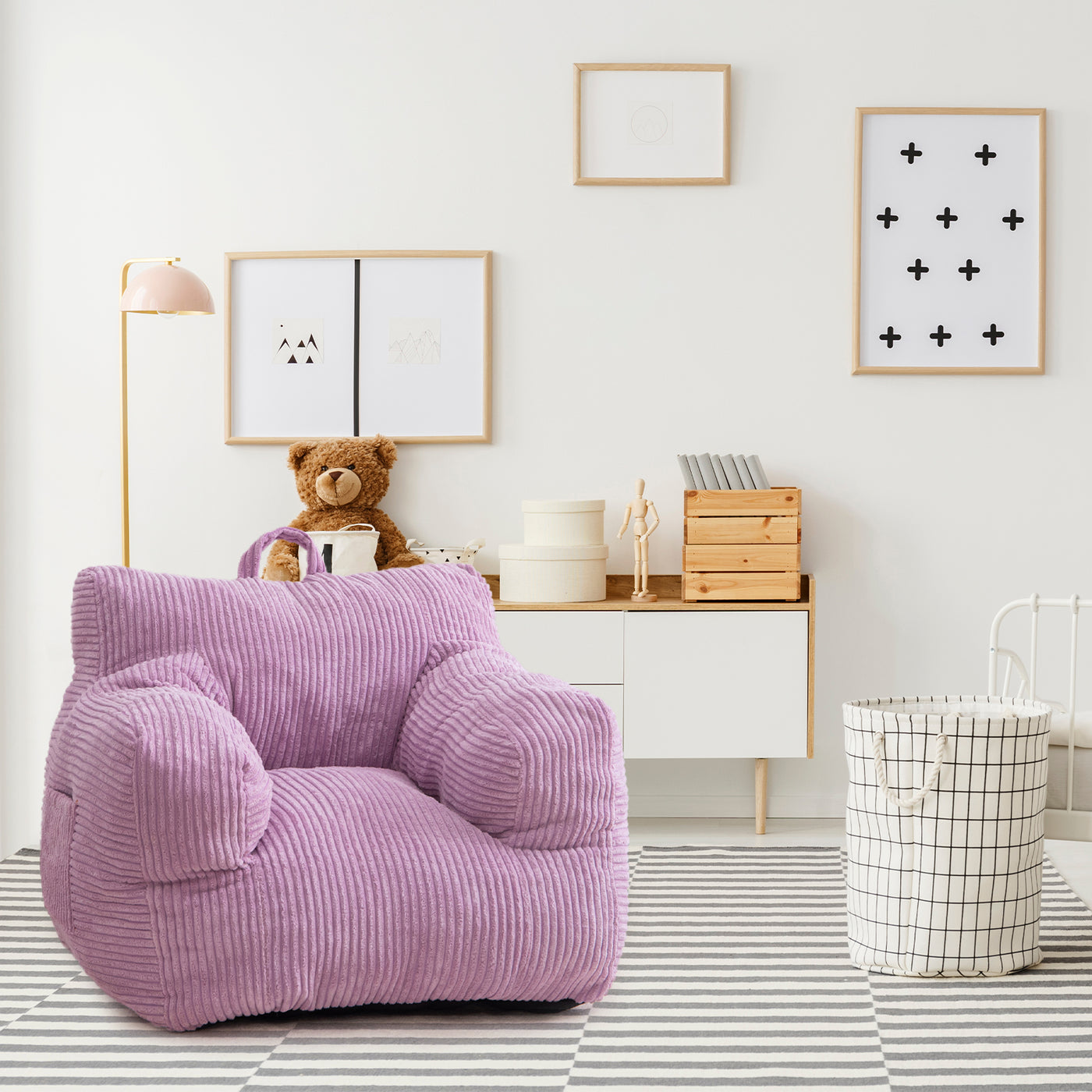 MAXYOYO Kids Bean Bag Chair, Corduroy Bean Bag Couch with Armrests for Children's Room (Purple)