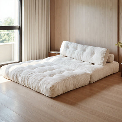 MAXYOYO Corduroy Folding Sofa Bed, Convertible Sleeper Chair with Pillow Foldable Mattress with Back Support(Double), Beige