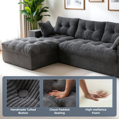 MAXYOYO L-Shaped Sectional Puffinest Modular Sofa – Convertible Ottoman, No-Assembly, 4-in-1 Flexible Layout