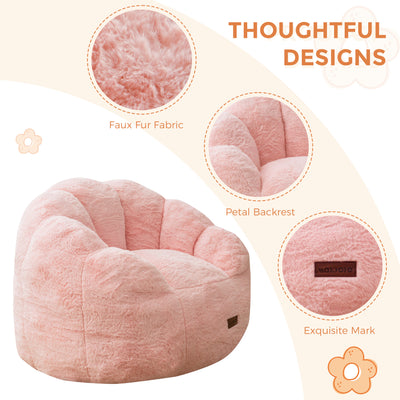 MAXYOYO Kids Bean Bag Chair, Floral Shaped Bean Bag Sofa, Plush Faux Fur Toddler Couch with Petal Backrest for Boys Girls, Stuffed Cozy Sofa for Nursery, Bedroom, Pink