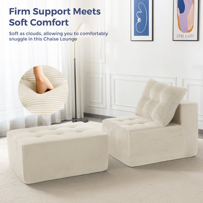 MAXYOYO Modular Sectional Chaise Lounge, Versatile Sofa Chair with Ottoman, Deep Seat Boneless Sofa for Living Room, Tufted Cozy Cloud Couch Lounge with Cushion, No Assembly Required, Beige