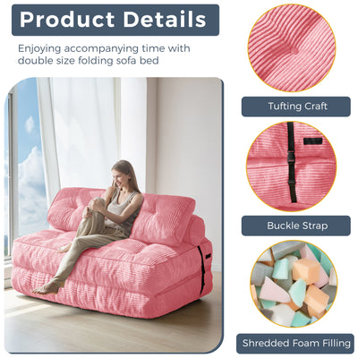 MAXYOYO Folding Sofa Bed, Convertible Sleeper Chair with Pillow Foldable Matress with Back Support, Portable Fold Out Chair Bed Comfy Floor Sofa Lounge for Living Room Bedroom, Pink Double
