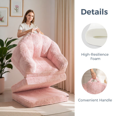 MAXYOYO Single Faux Fur Sofa Bed – Lounge & Sleeper in One, Pink
