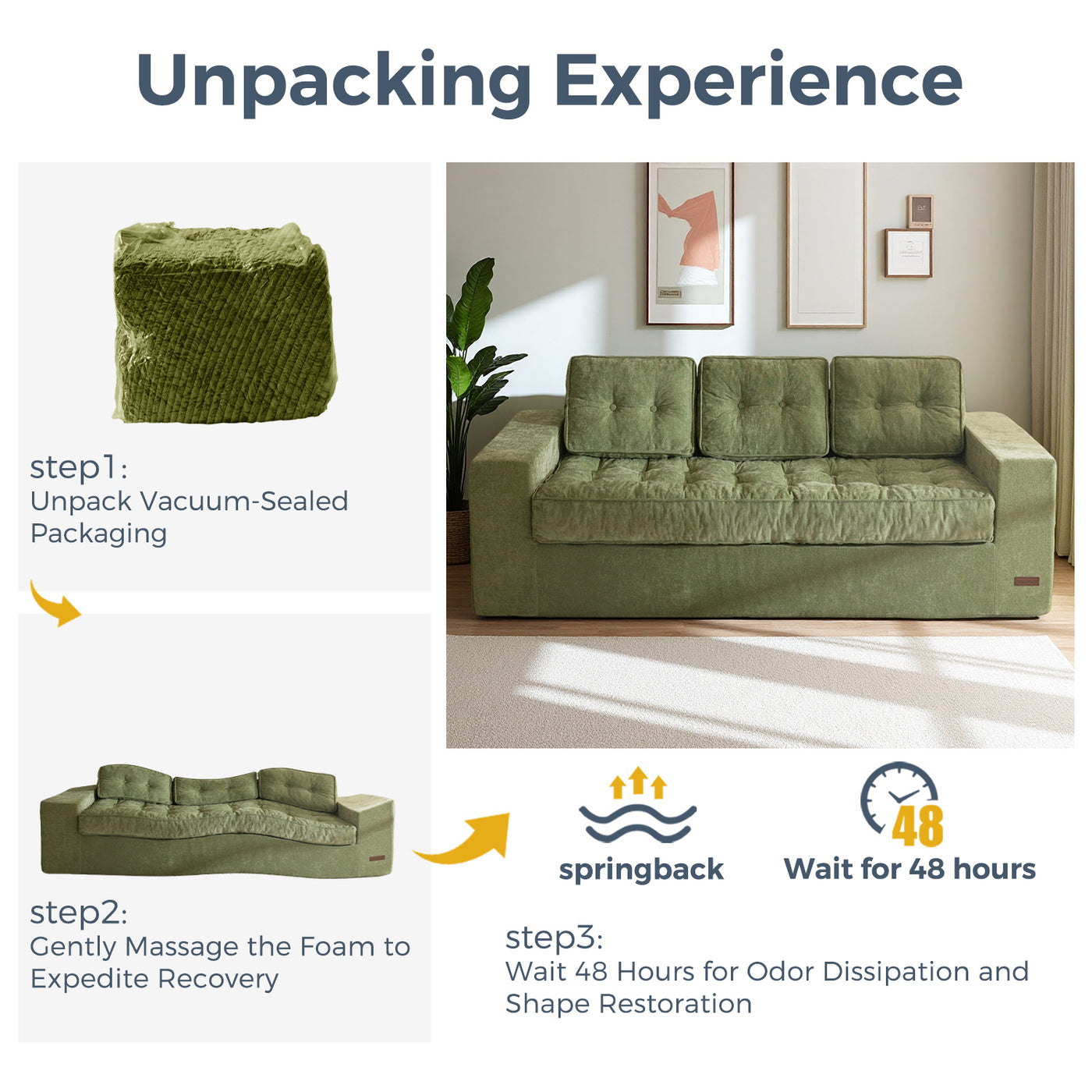 MAXYOYO Boneless Floor Sofa: Chenille 3-Seater Couch (Sofa in a Box)