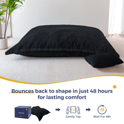 MAXYOYO Giant Bean Bag Chair with Pillow, 3 in 1 Convertible Bean Bag Bed for Adults with Washable Cover, Removable Floor Cushion Stuffed Floor Lounger for Living Room Bedroom, Black