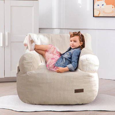 MAXYOYO Kids Bean Bag Chair, Stuffed Toddler Bean Bag Sofa with Filler Bean Bag Chair for Boys and Girls, Beige