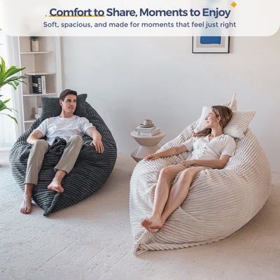 MAXYOYO Giant Bean Bag Chair with Pillow, 3 in 1 Convertible Bean Bag Bed for Adults with Washable Cover, Removable Floor Cushion Stuffed Floor Lounger for Living Room Bedroom, Dark Grey
