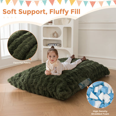 MAXYOYO 3 in 1 Kids Bean Bag Chair Bed, Child Floor Sofa for Gaming, Reading, Faux Fur Floor Mattress with High-Density Foam Filling for Living Room Bedroom