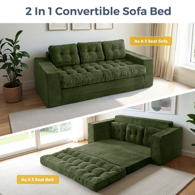 MAXYOYO 3-Seater Convertible Sofa Bed – Corded 2-in-1 Pull-Out Floor Couch with Pillows for Living Room, No Assembly