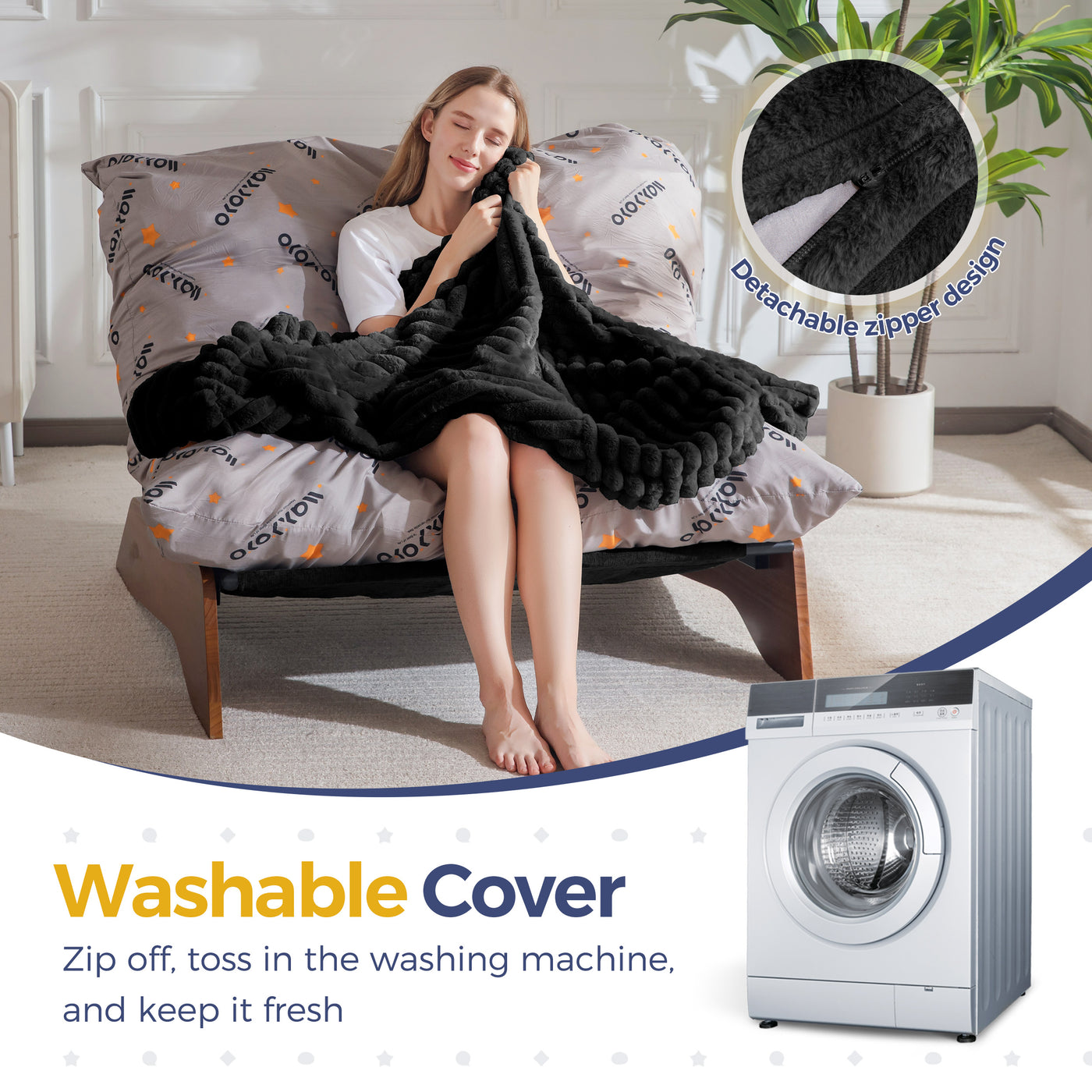 MAXYOYO Adjustable Living Room Chair, 3-Position Bean Bag Chair with Removable Cover, Upholstered Accent Chair with Frame, Soft Reclining Lounge for Bedroom, Apartment, Office