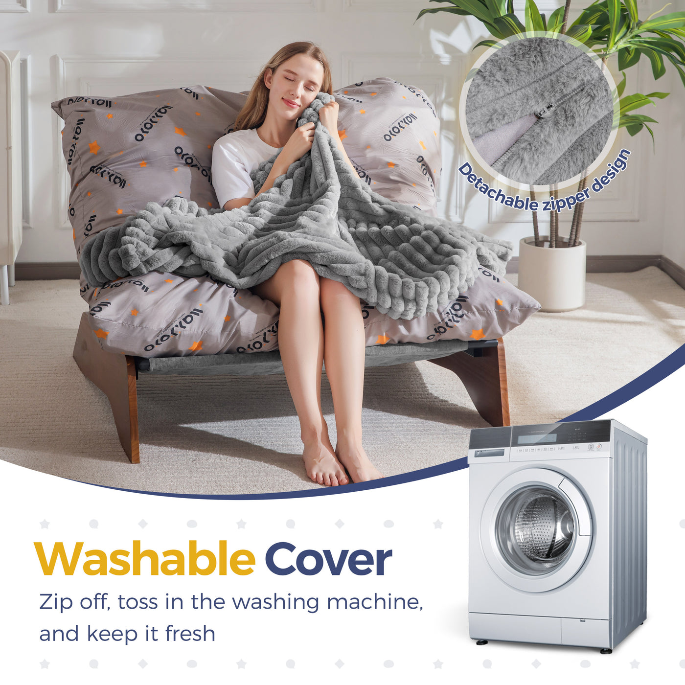 MAXYOYO Adjustable Living Room Chair, 3-Position Bean Bag Chair with Removable Cover, Upholstered Accent Chair with Frame, Soft Reclining Lounge for Bedroom, Apartment, Office