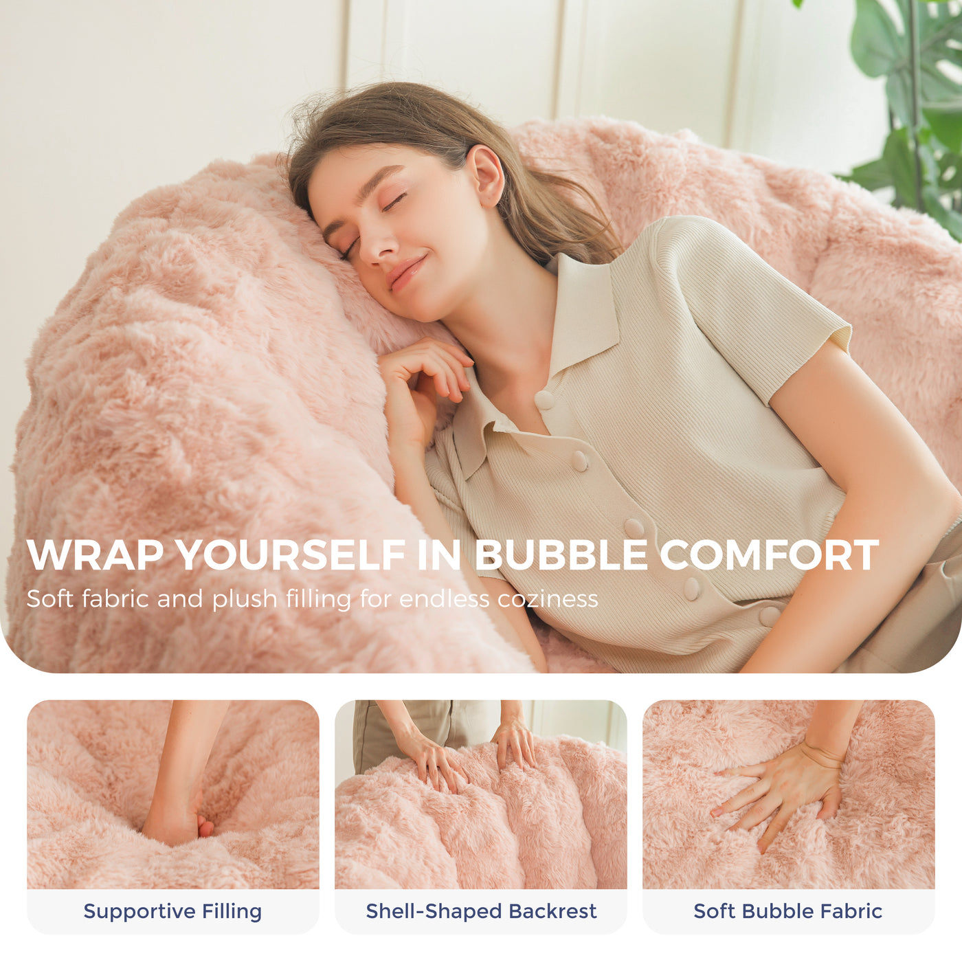 MAXYOYO Giant Bean Bag Chair for Adults, Stuffed Shell-Shaped Large Bean Bag Couch, Cozy Living Room Chair with Filler, Floor Sofa Lazy Sofa for Bedroom Living Room