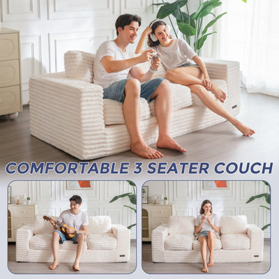 MAXYOYO 3-Seater Boneless Sofa Couch in a Box, Modern Faux Fur Sofa for Living Room, Soft High-Density Foam Couch with Pillows, Fluffy & Supportive Chair Lounge, No Assembly Required