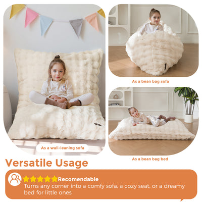 MAXYOYO 3 in 1 Kids Bean Bag Chair Bed, Child Floor Sofa for Gaming, Reading, Faux Fur Floor Mattress with High-Density Foam Filling for Living Room Bedroom