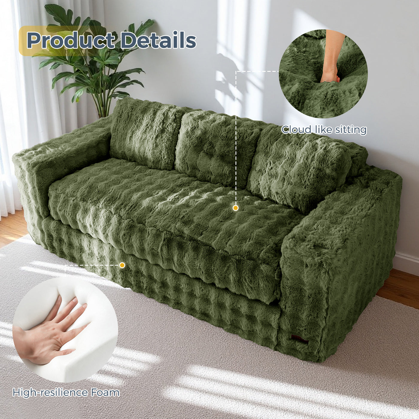 MAXYOYO 3-Seater Bubbled Bean Bag Chair – Tufted Boneless Couch for Living Room, No Assembly