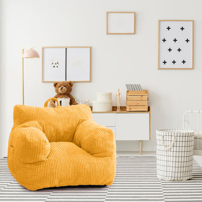 MAXYOYO Kids Bean Bag Chair, Corduroy Bean Bag Couch with Armrests for Children's Room (Yellow)
