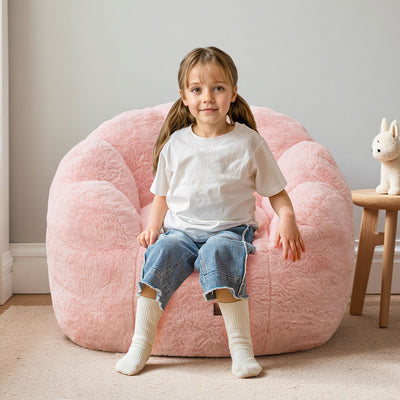 MAXYOYO Kids Bean Bag Chair, Floral Shaped Bean Bag Sofa, Plush Faux Fur Toddler Couch with Petal Backrest for Boys Girls, Stuffed Cozy Sofa for Nursery, Bedroom, Pink