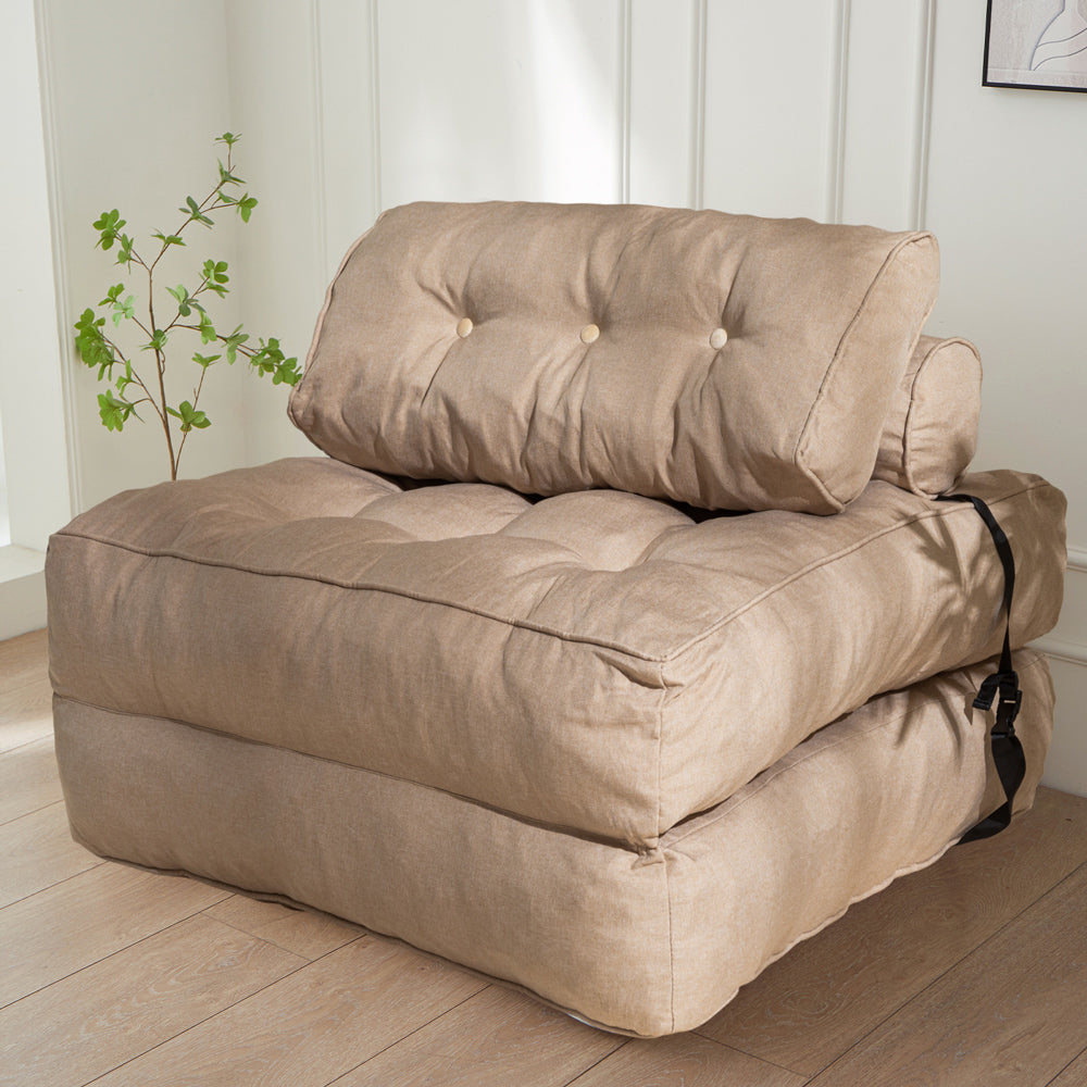 MAXYOYO Folding Couch Sofa Bed, Convertible Sleeper Chairs with Back Support and Pillow, Beige