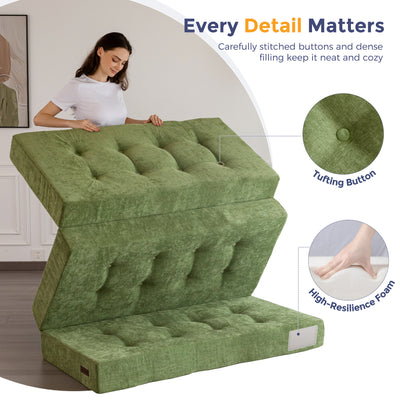 MAXYOYO Tri-Fold Mattress, 6 Inch Tufted Folding Mattress with Chenille Fabric, Portable Queen Size Floor Guest Mat for Adults, Foldable Topper for Camping