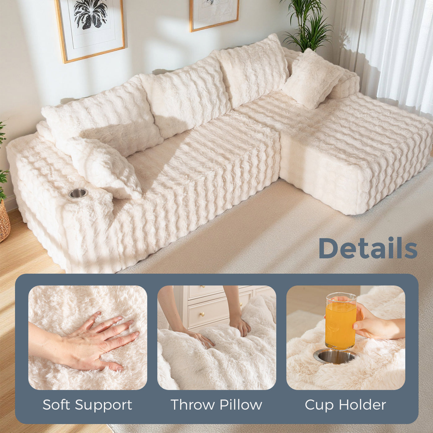 MAXYOYO Bubble 104" Modular Sectional Couch with L-Shape Chaise, Modern Boneless Couch for Living Room, Sofa in A Box