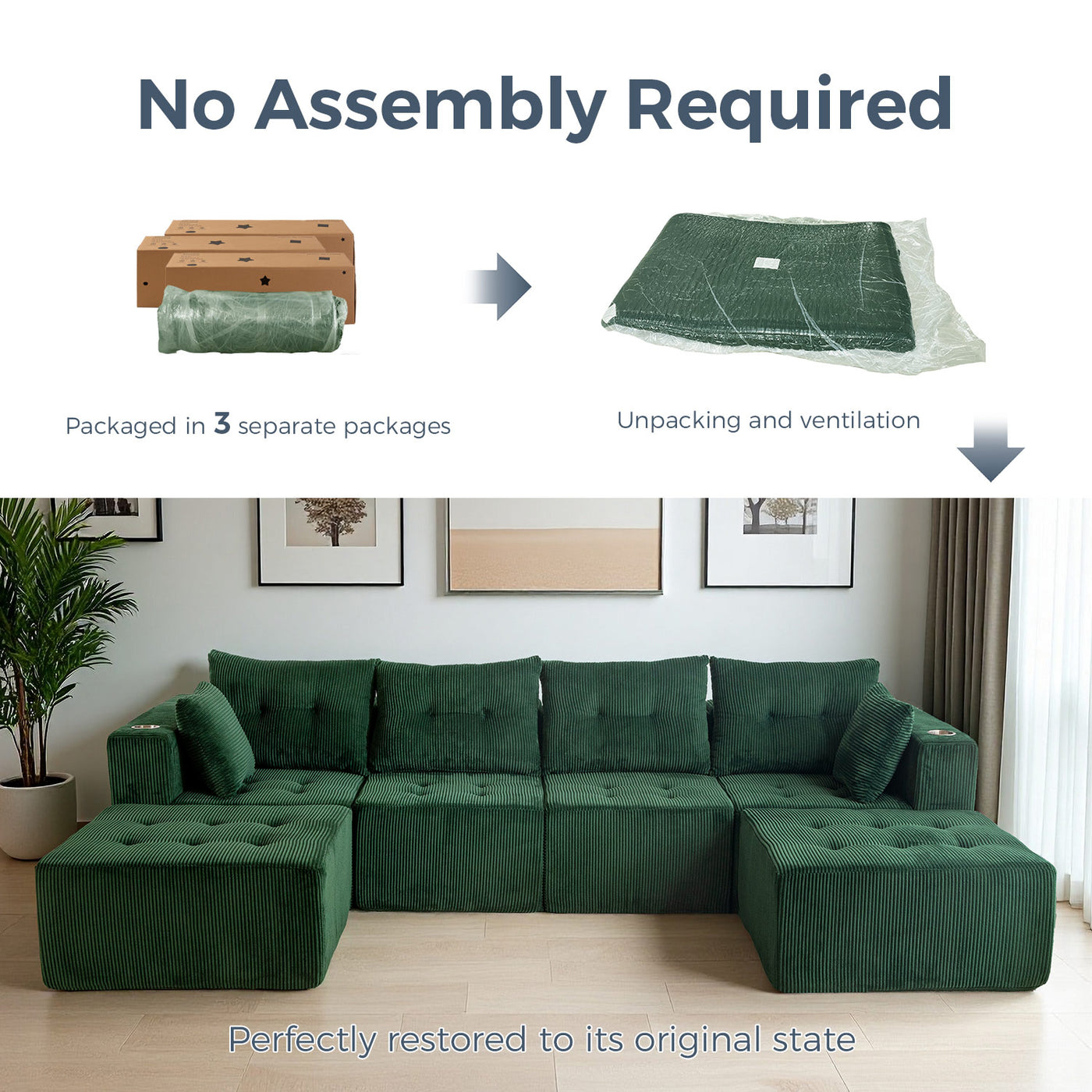 U Shaped Modular Sofa #color_green