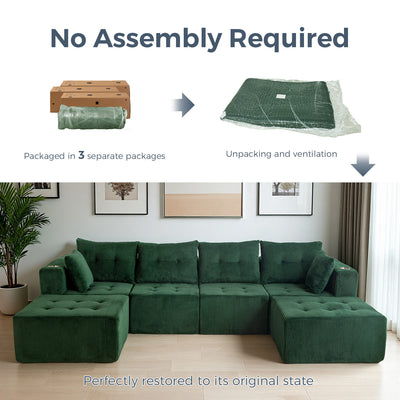 U Shaped Modular Sofa #color_green