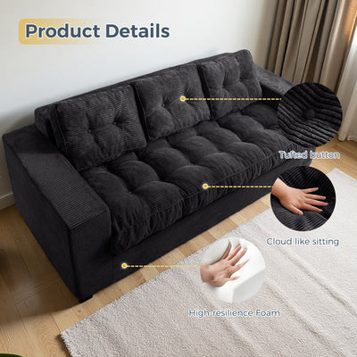MAXYOYO 3 Seater Couch for Living Room - Boneless Couch, Sofa in A Box, No Assembly Required, Black