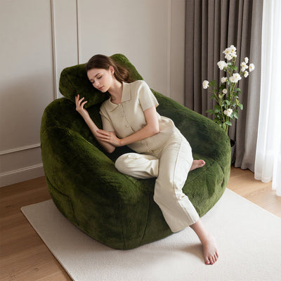 MAXYOYO Bean Bag Chair with Pillow - Plush Giant Bean Bag Chair Couch with Headrest (Zippered Link Pillow), Green
