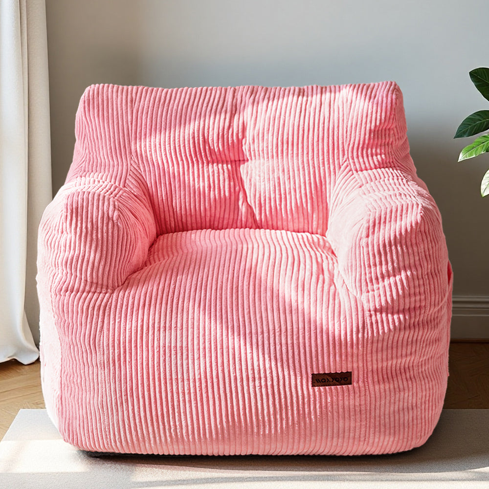 MAXYOYO Bean Bag Chair, Tufted Corduroy Bean Bag Couch Lazy Chair with Filler for Adult Teen, Pink