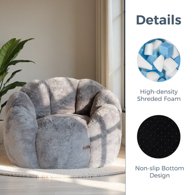 MAXYOYO Bean Bag Chair, Floral Shape Ultra Soft Faux Fur Petal Back Sofa for Adults, Single Size (Dark Grey)