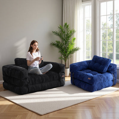 MAXYOYO 2-Seat L-Shaped Sofa Bed – Folding Sleeper Couch with Armrest for Cozy Living, Black