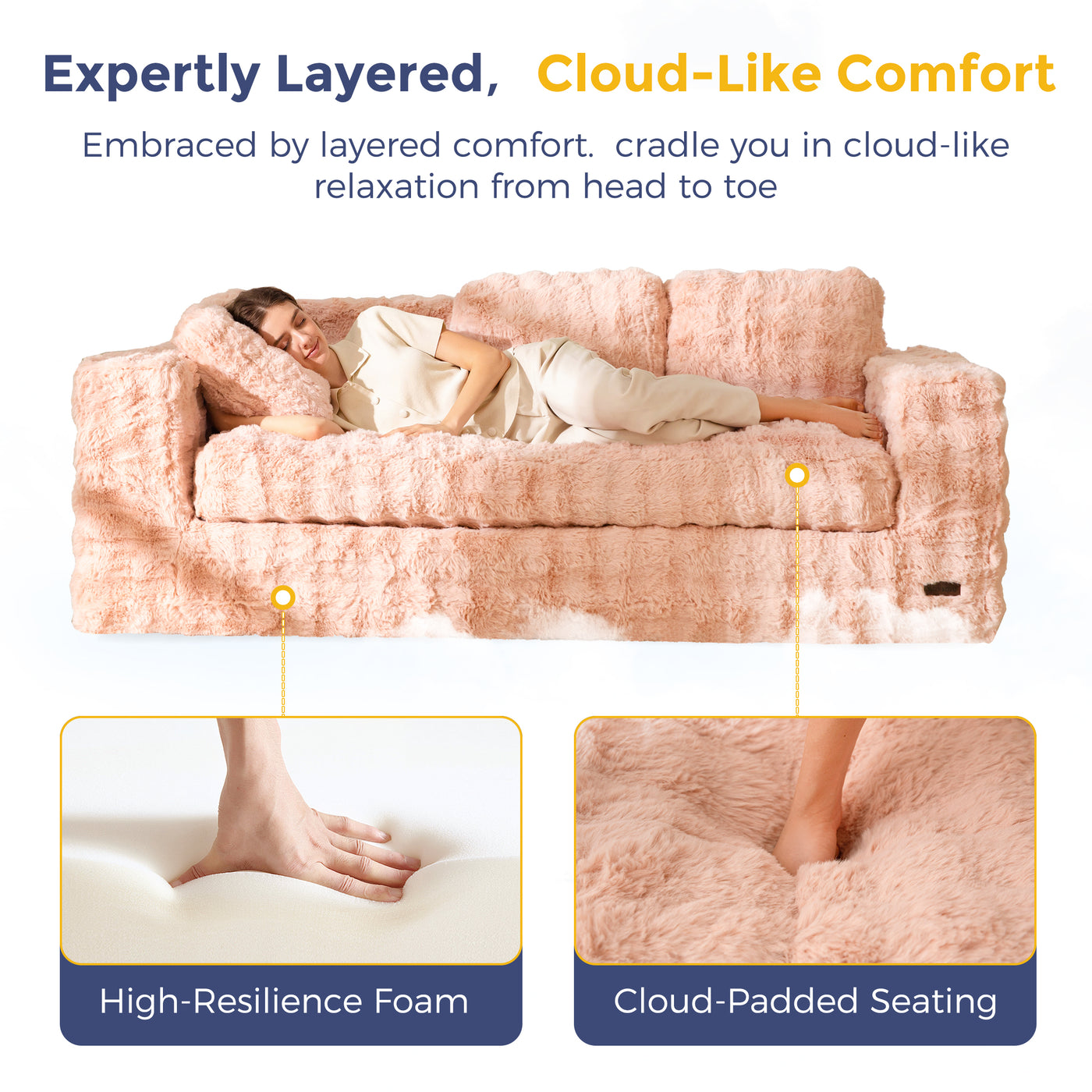 MAXYOYO 3 Seater Sofa for Living Room, Tufted Boneless Couch Bubbled Sofa Couch, Comfy Bean Bag Chair for Bedroom Apartment, No Assembly Needed