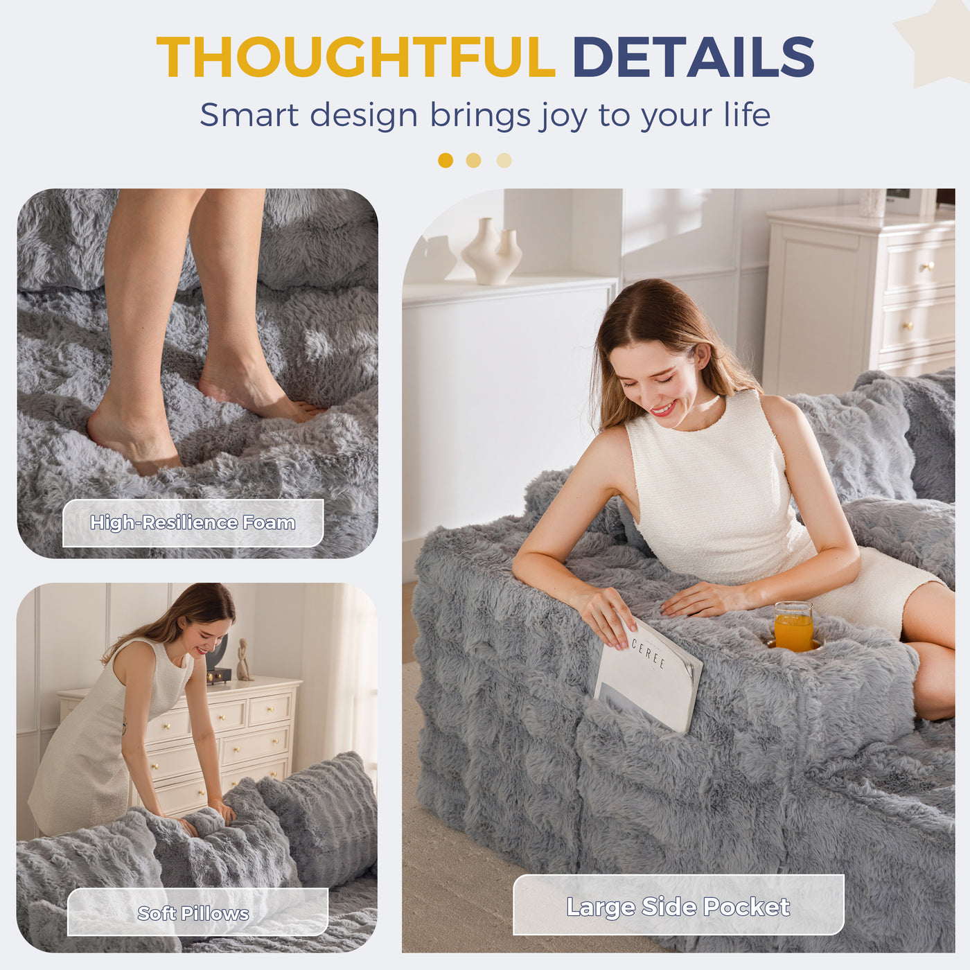 MAXYOYO 104" Modular Sectional Couch with L-Shape Chaise, Modern Boneless Couch for Living Room, Sofa in A Box, Oversized Sofa Sleeper with Deep Seat, No Assembly Required, Grey