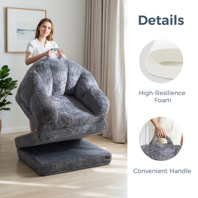 MAXYOYO 2-in-1 Folding Sofa Bed – Faux Fur Convertible Chair, Grey