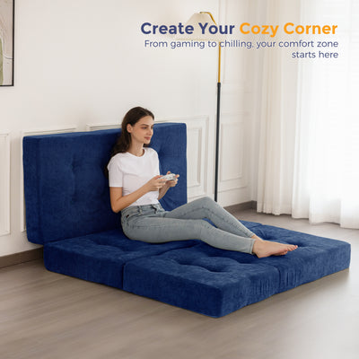 MAXYOYO Tri-Fold Mattress, 6 Inch Tufted Folding Mattress with Chenille Fabric, Portable Queen Size Floor Guest Mat for Adults, Foldable Topper for Camping